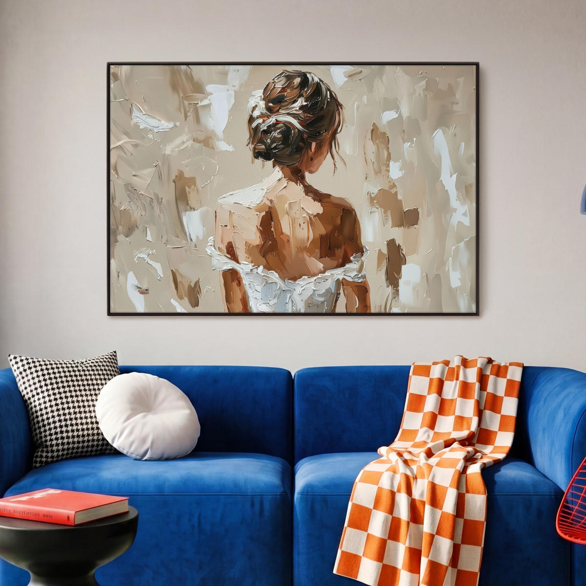 LEINWAND Bilder mit Rahmen - Frau - Farbe - Abstrakt - Beige - Modern - 90x60 - Sandfarben, Textil (90/60cm) - MuchoWow