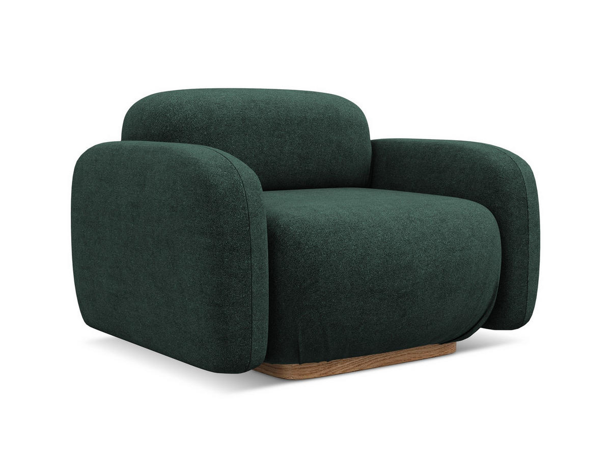 SESSEL Bouclé Stoff Grün - Dunkelgrün/Braun, Holz/Textil (110/73/95cm) - Makamii