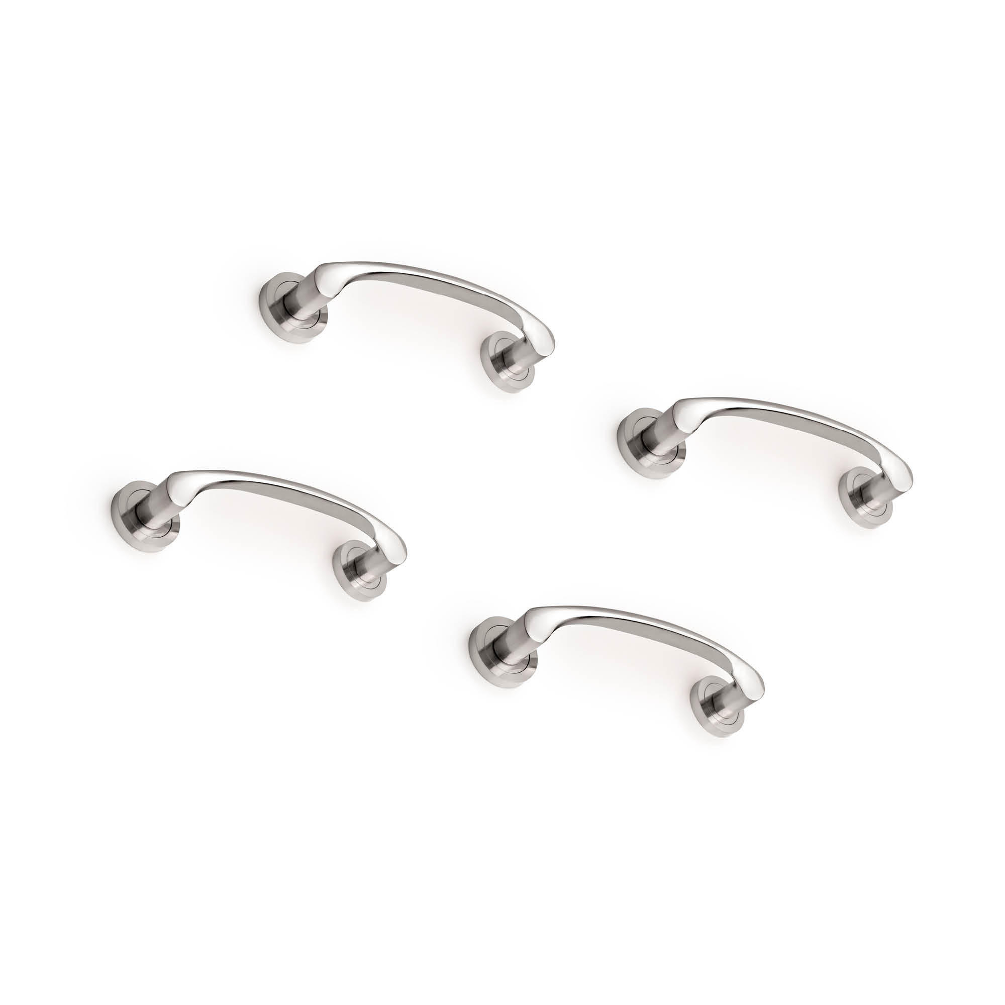 GRIFFE Gebogene, mit Rosetten von 50 mm Durchmesser für Schiebetüren, Aluminium, Nickel satiniert 4er-set - Silberfarben, Metall (20/18/28cm) - EMUCA