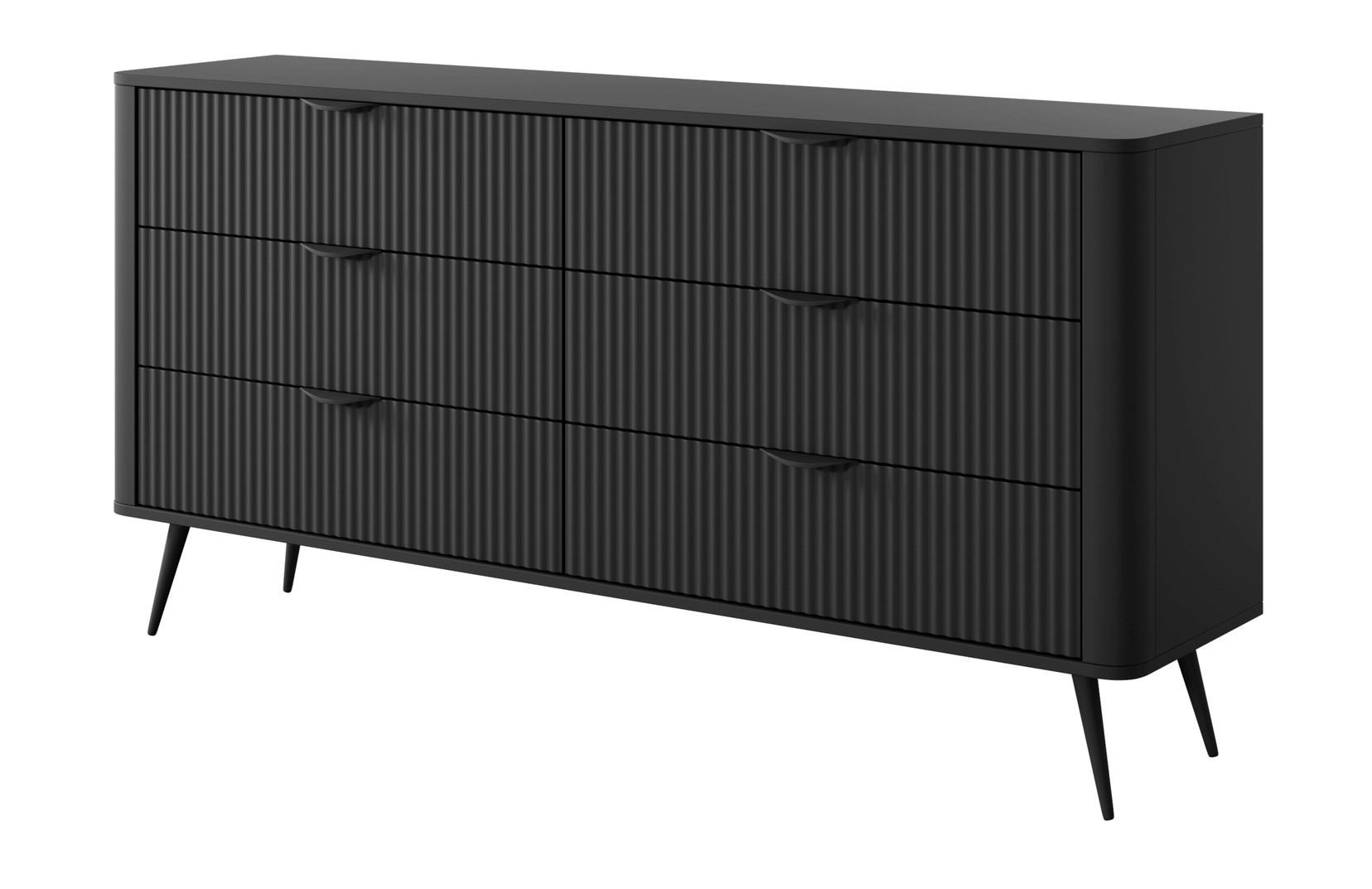 KOMMODE mit Schubladen Brando, 163 cm, Schwarz - Schwarz, Holz/Metall (163/81/38cm) - Emporius