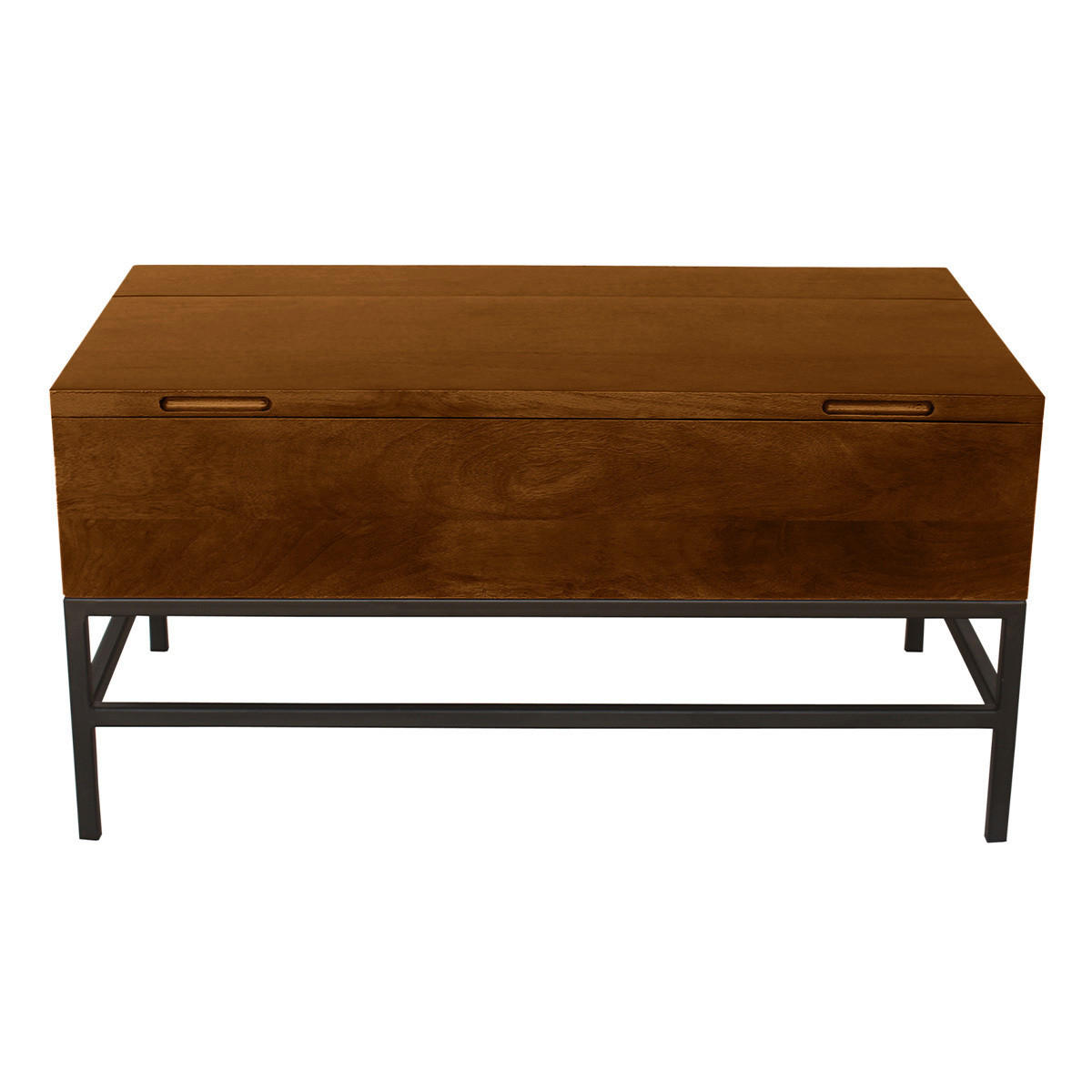 COUCHTISCH Industriell Hochklappfunktion Massiv Mangoholz Schwarzes Metall L90 YPSTER - Braun, Holz (90/50/45cm) - Miliboo