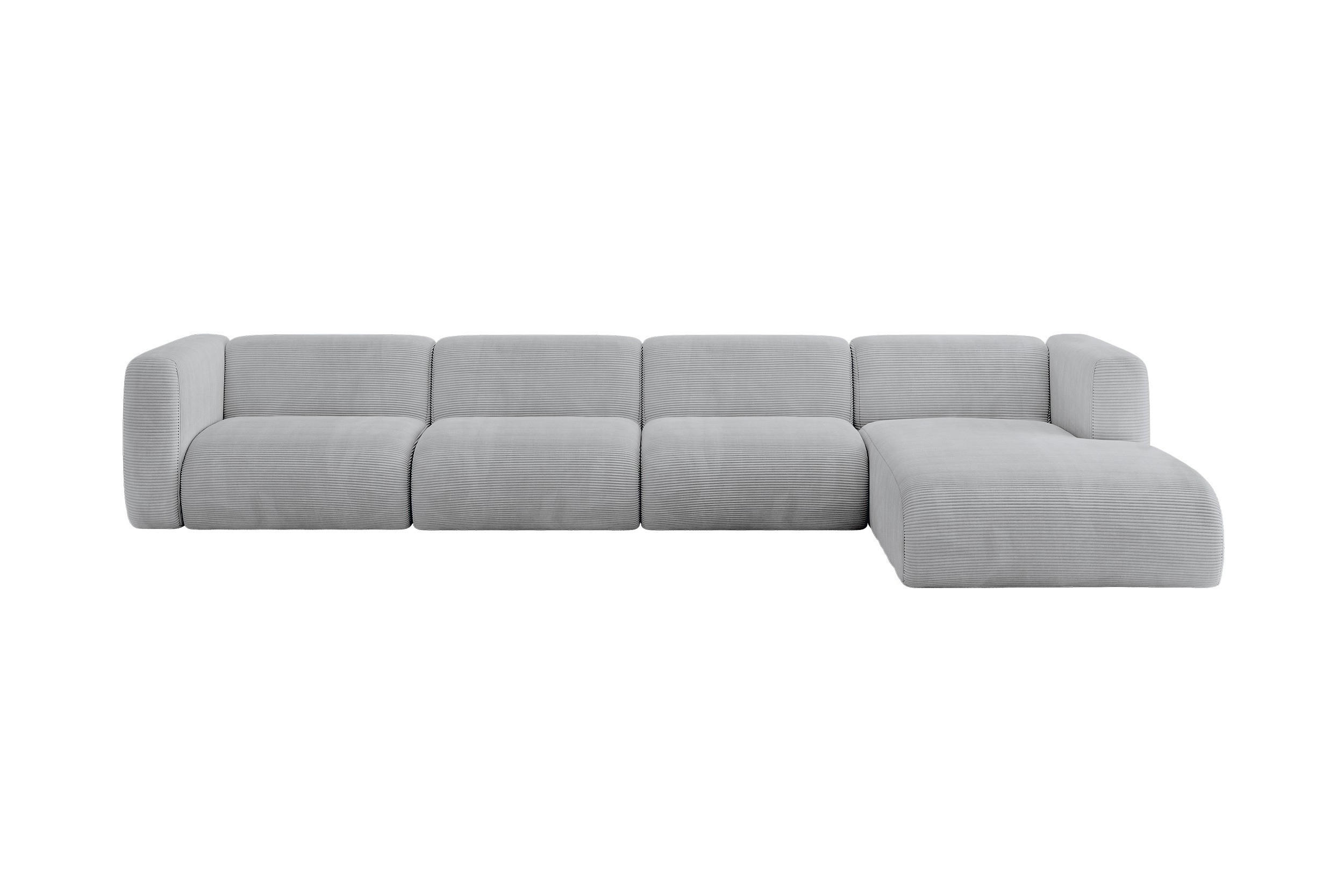 ECKSOFA Ottomane Rechts MIRA-L3 409x179x70 Grau Cord - Blaugrau/Schwarz, Holzwerkstoff/Kunststoff (409/179cm) - ALTDECOR