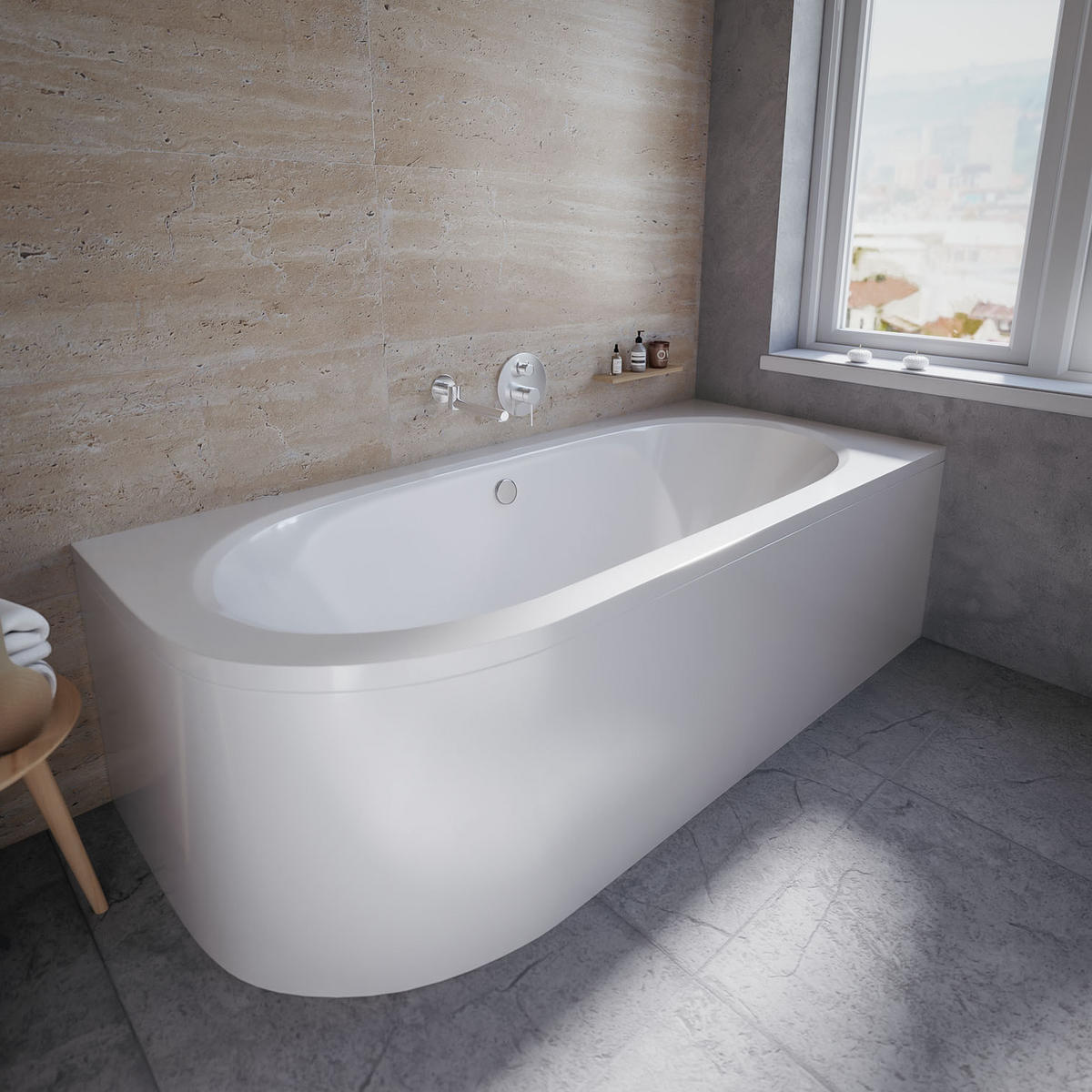 BADEWANNE Eckwanne AVITA 160/75 Rechts Ablauf & Füße - Weiß, Kunststoff (75/55.5/160cm) - bad land