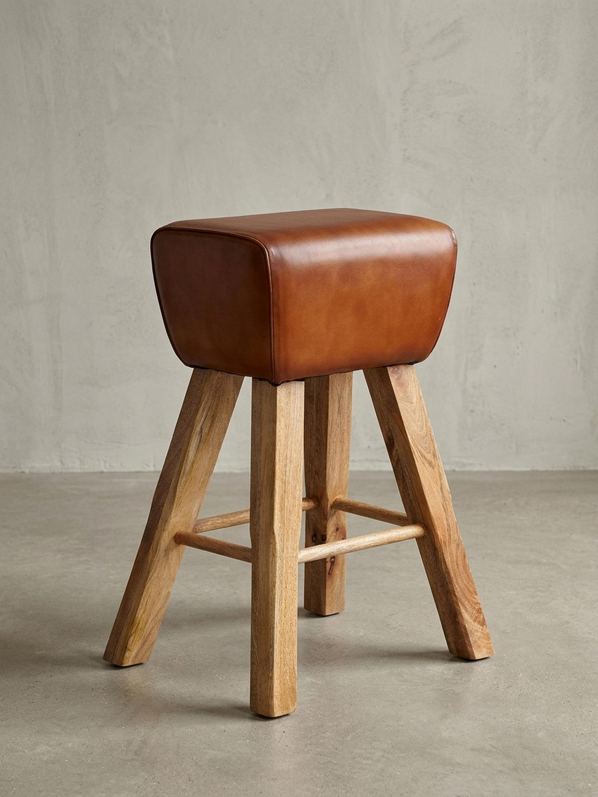 BARHOCKER – Ziegenleder und Mango Massivholz, Turnbock-Design, 43x75x43 cm, Dunkelbraun - Braun, Mangoholz/Leder (43/75/43cm) - KADIMA DESIGN