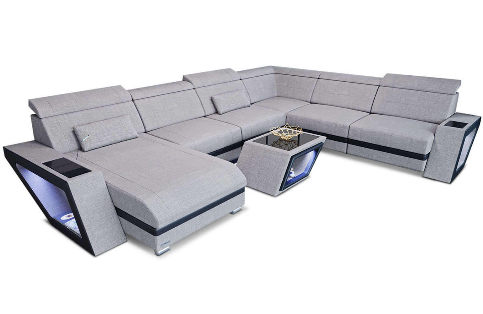 WOHNLANDSCHAFT Catania Macchiato Schwarz Strukturstoff - Braun, Kunststoff (349/89/264cm)