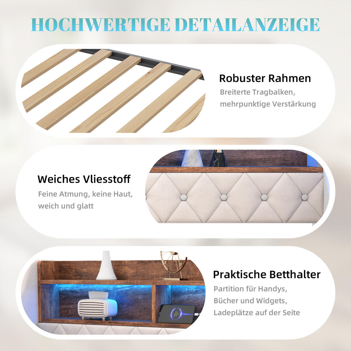 SCHLAFSOFA Beige aus Samt mit Ausziehbett, Stauraumkopfteil, LED und USB-Ladeanschlüssen - Beige, Textil (107/80/201cm) - Luhomfu