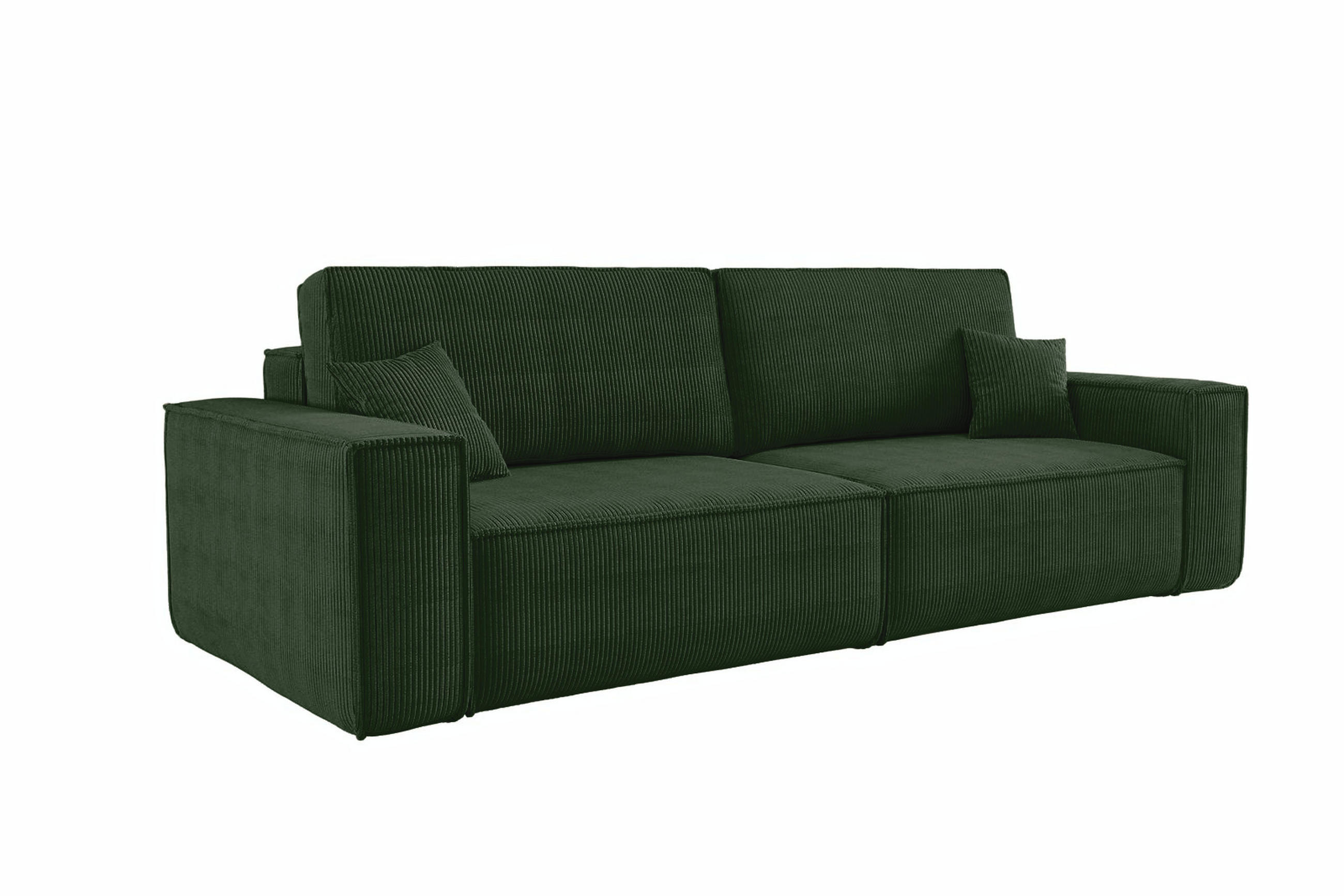 SCHLAFSOFA HUGO, Sofa mit Schlaffunktion und Bettkasten, Farbe: Grün, Cordstoff - Grün, Textil (244/83/98cm) - VENASI MÖBEL