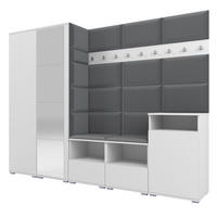 GARDEROBE NELA VIII 250 cm (Modulare Flurmöbel Weiß mit Spiegel & Sitzpolster Dunkelgrau 15 Set XL) - Dunkelgrau/Silberfarben, Holz/Holzwerkstoff (250/187/40cm) - Ravio