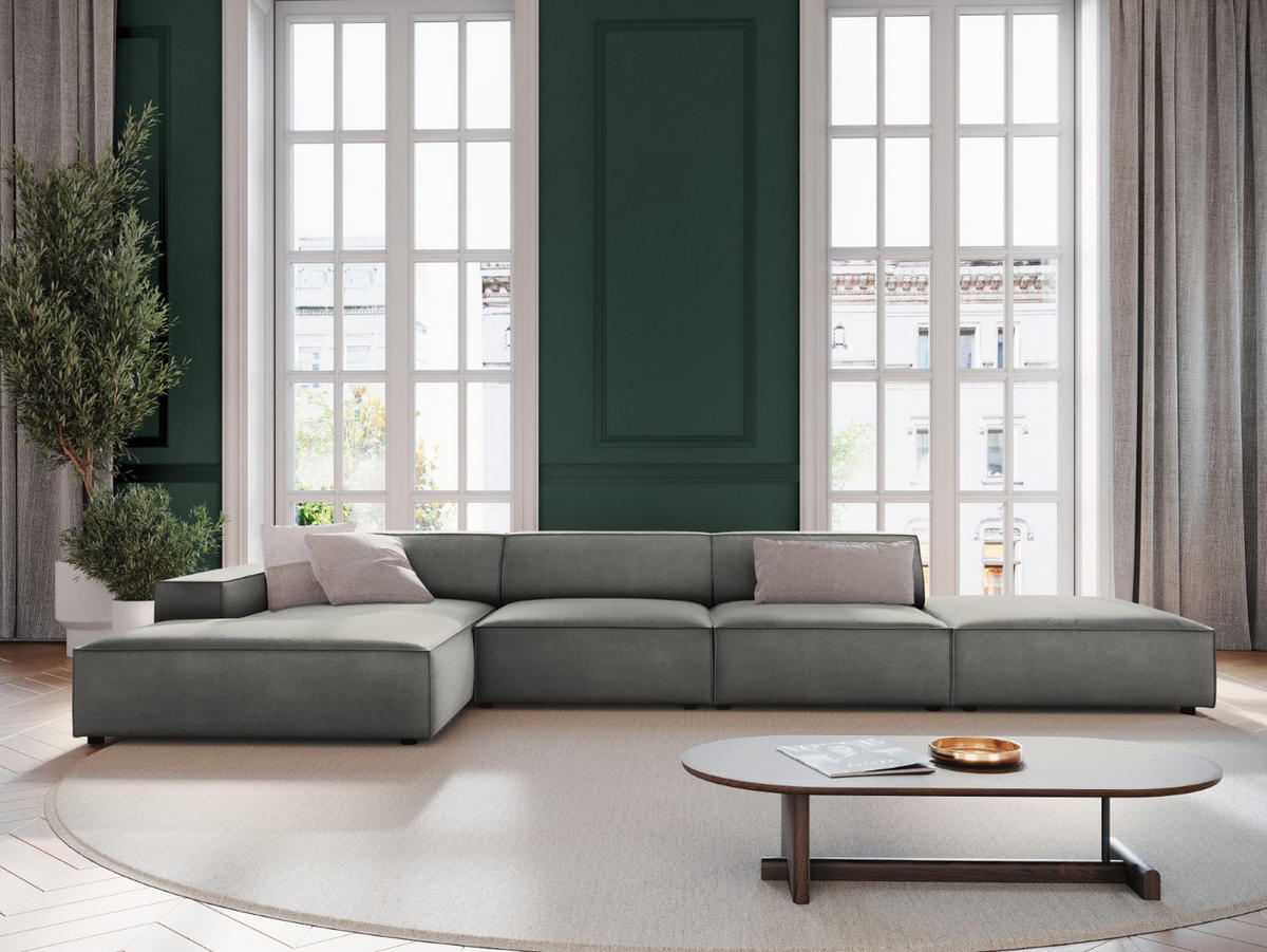 ECKSOFA links Jodie aus Samt hellgrau 5 Sitzplätze - Hellgrau, Textil (166/341cm) - Micadoni