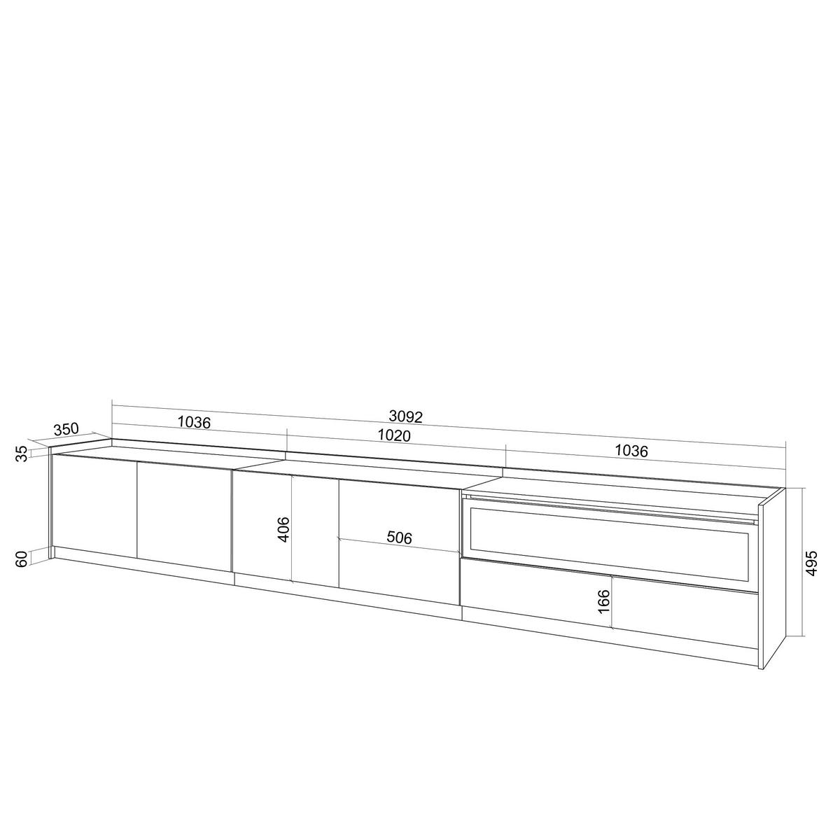 TV-SCHRANK, Lowboard, Eiche Schwarz, Elektrokamin, 310/37/50cm - Eichefarben, Holzwerkstoff (310/50/37cm) - Skraut Home