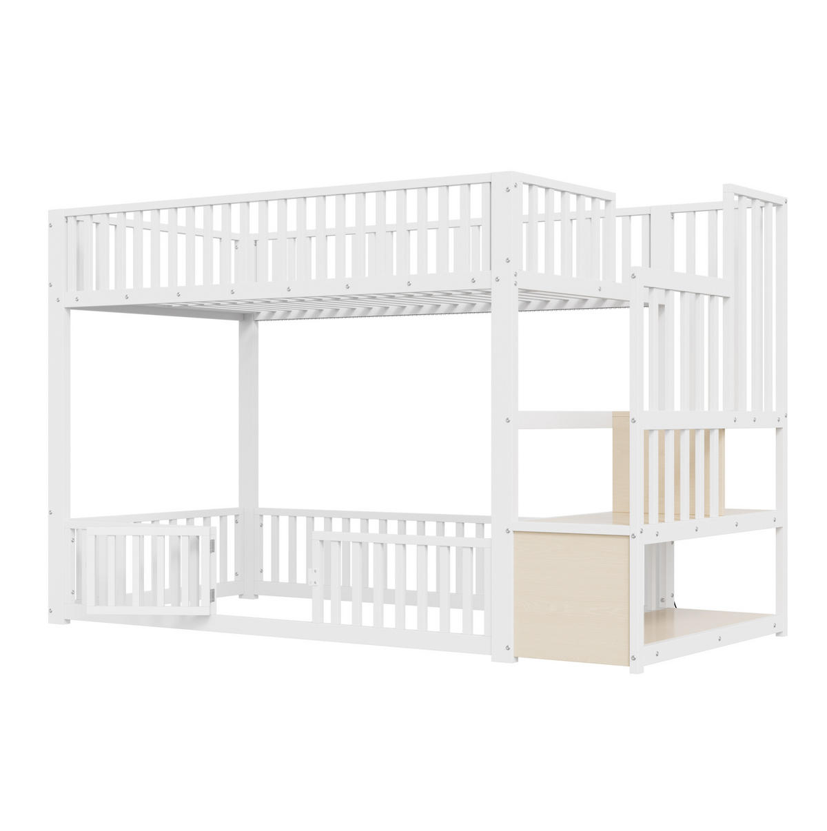 ETAGENBETT 90/200 cm mit LED, Stauraumleiter und Schutzgitter, MDF und Metall, Weiß - Weiß, Holzwerkstoff (90/200cm) - Redom