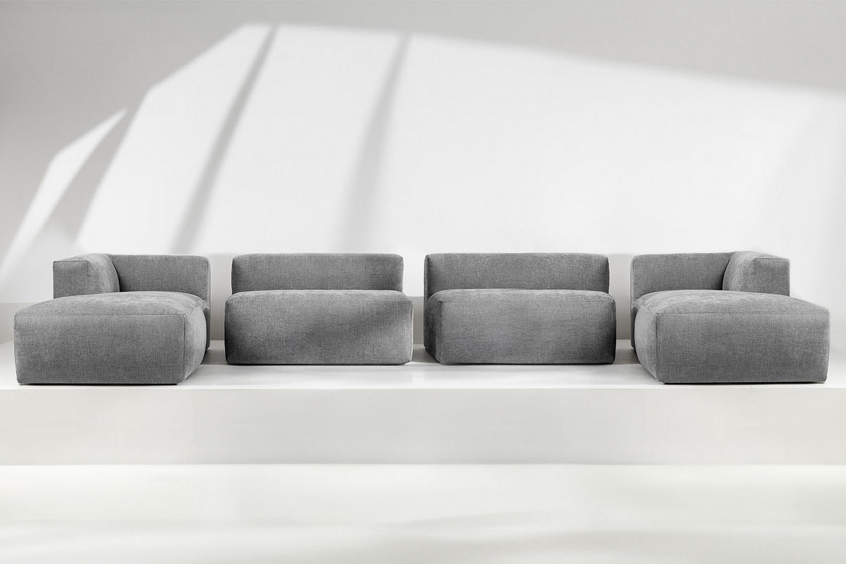 PANORAMA-ECKSOFA BUFFO 7/8 Sitzer mit extrem weicher Sitzfläche, Gewebestoff, hell aschfahl - Hellgrau/Grau, Textil (424/73/180cm) - KONSIMO®