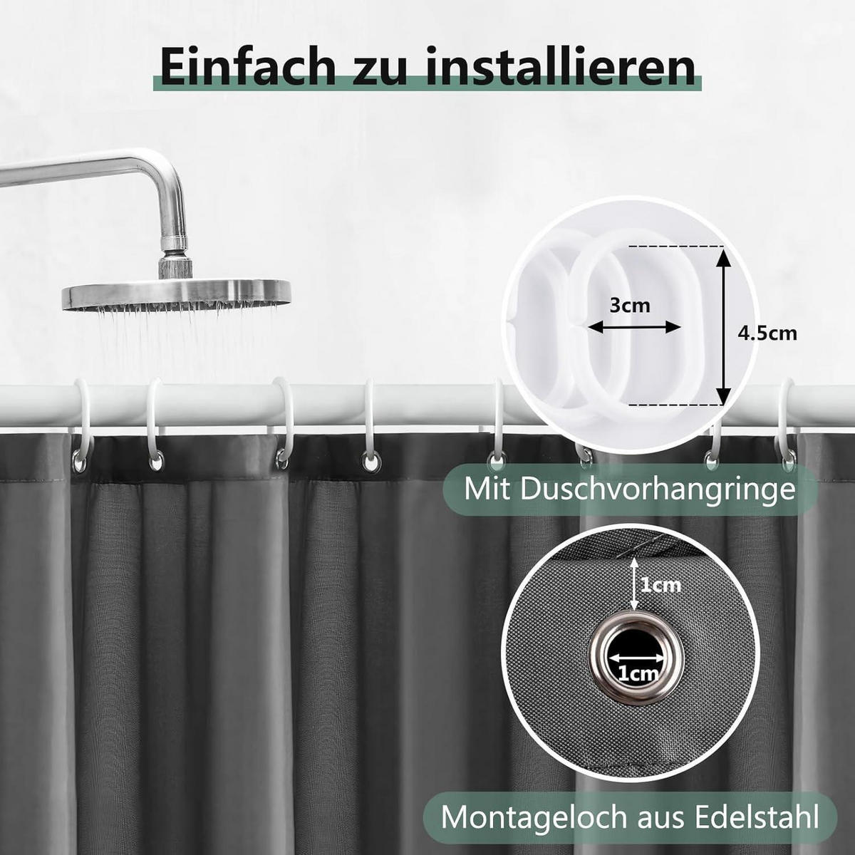 DUSCHVORHANG 180 x 220 cm Dunkelgrau Wasserabweisend Anti-Schimmel - Anthrazit, Textil (180/220cm)