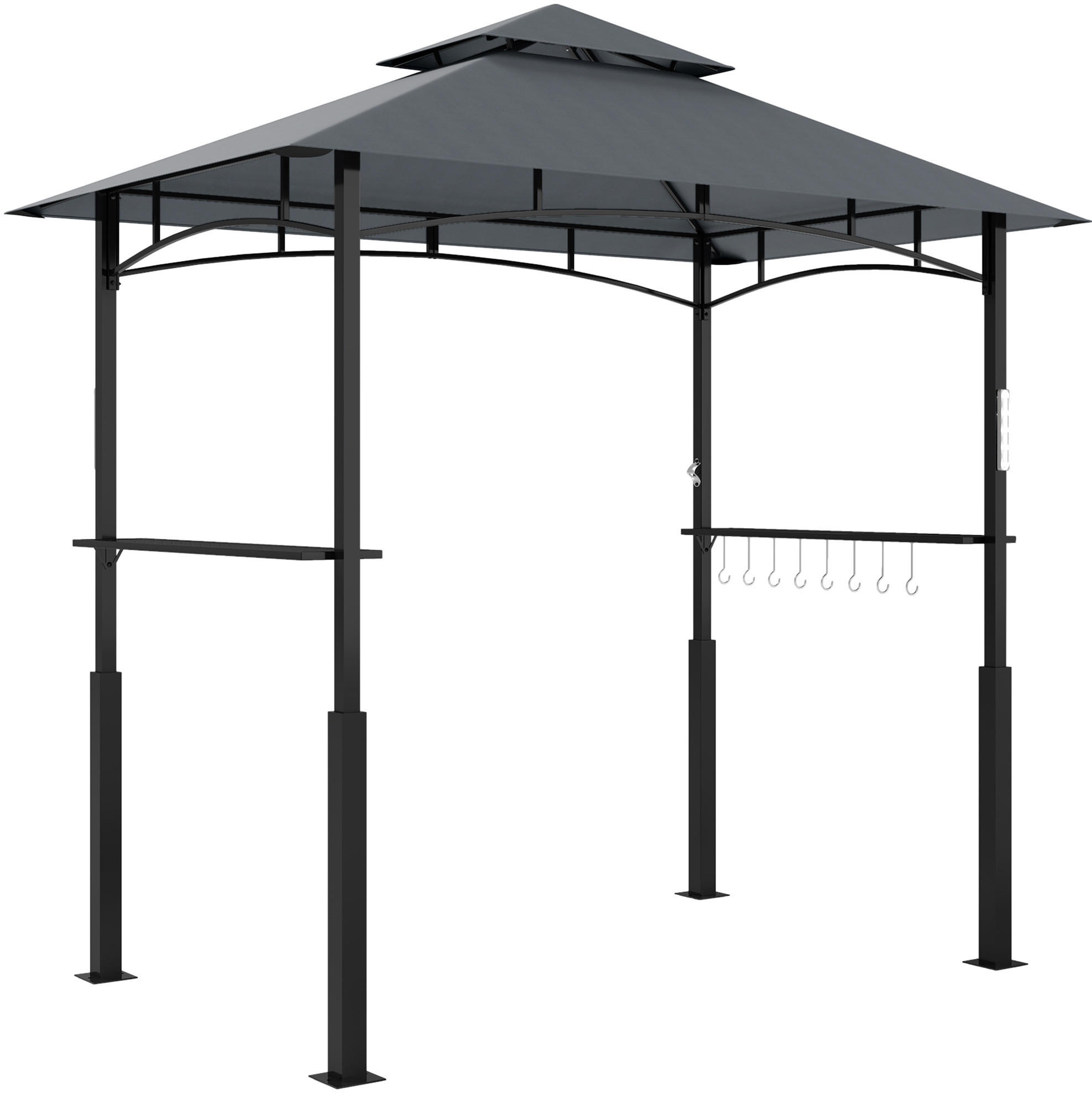 GRILLPAVILLON 243/148/248 cm dunkelgrau aus Metall mit LED - Dunkelgrau, Metall (243/248/148cm) - OKWISH