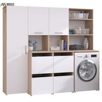 WASCHMASCINENSCHRANK weiß, Eiche Jackson, Umbauschrank Set 3-teilig 204 cm mit viel Stauraum - Eichefarben/Silberfarben, Holzwerkstoff/Kunststoff (204/184/67cm) - Parisot Meuble