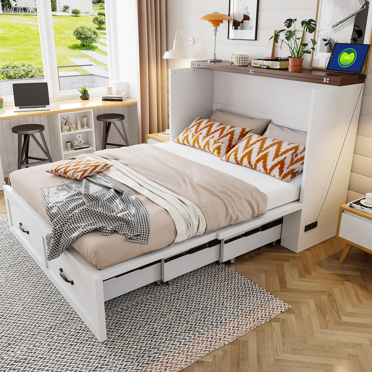 SCHRANKBETT 140/200 cm DE-32661 mit Stauraum Weiß - Weiß, Holzwerkstoff (140/200cm) - ComfortXL