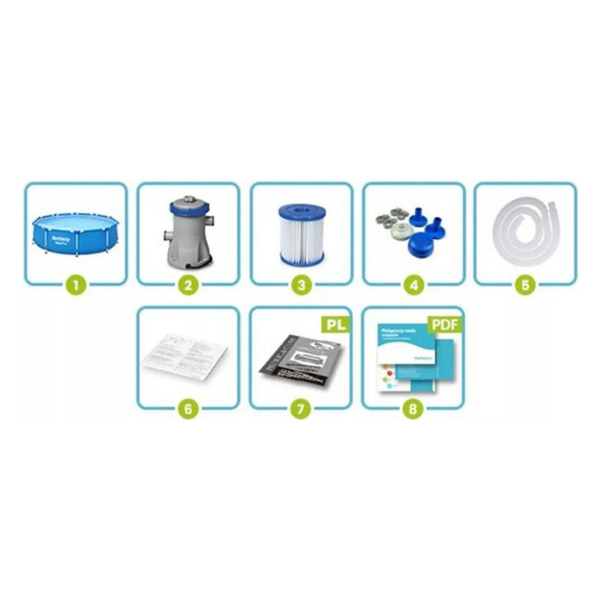 POOL SET 8-in-1 Blau 305 × 76 cm Rund Familienpool mit Filterpumpe - Blau, Kunststoff/Metall (305/76/305cm) - Bestway