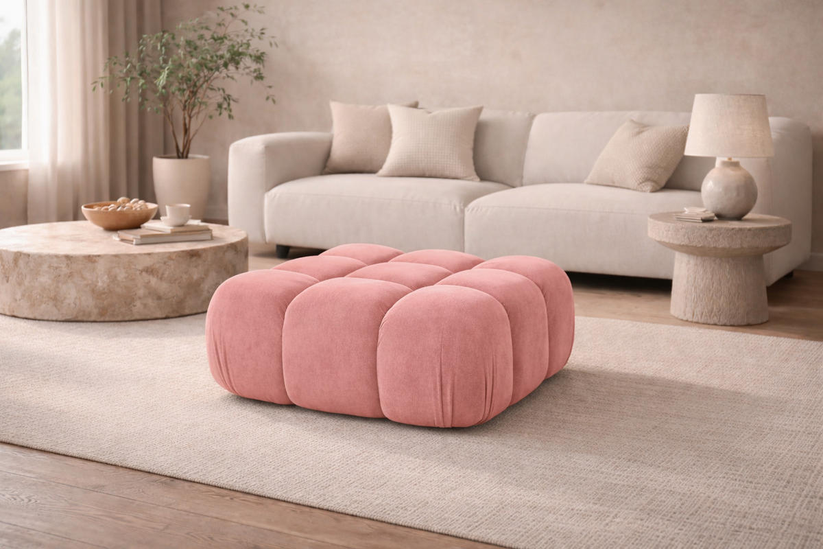 HOCKER Modularer, Veloursstoff Salvador, Rosa, Selia - Rosa, Holz (95/40/95cm) - Kaiser Möbel