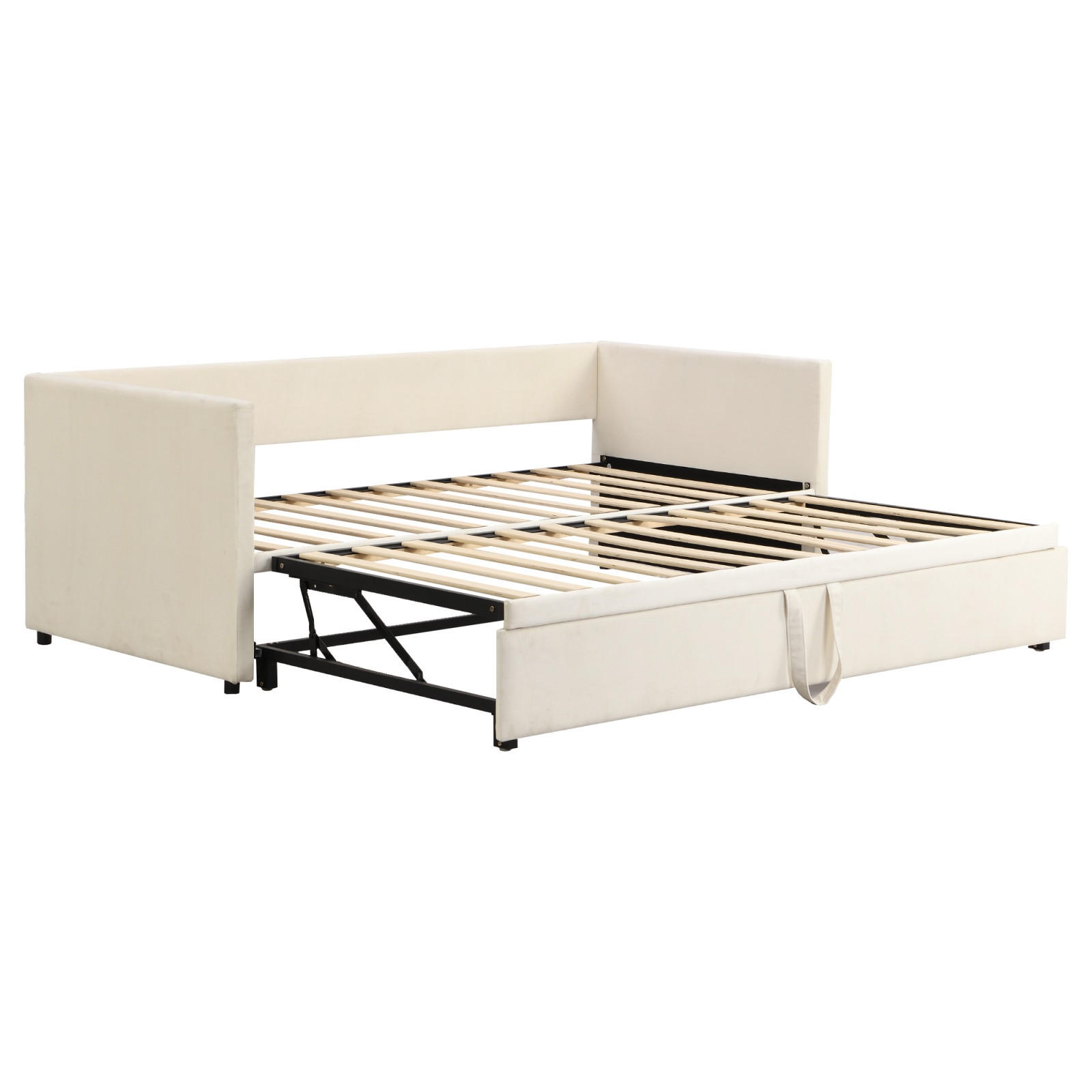 POLSTERBETT Velvet Comfort Polster-Tages 90-180x200 cm ausziehbar mit Gästebett-Funktion, Samt, Beige - Beige, Textil (90/200cm) - DELFA