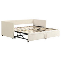 POLSTERBETT Velvet Comfort Polster-Tages 90-180x200 cm ausziehbar mit Gästebett-Funktion, Samt, Beige - Beige, Textil (90/200cm) - DELFA