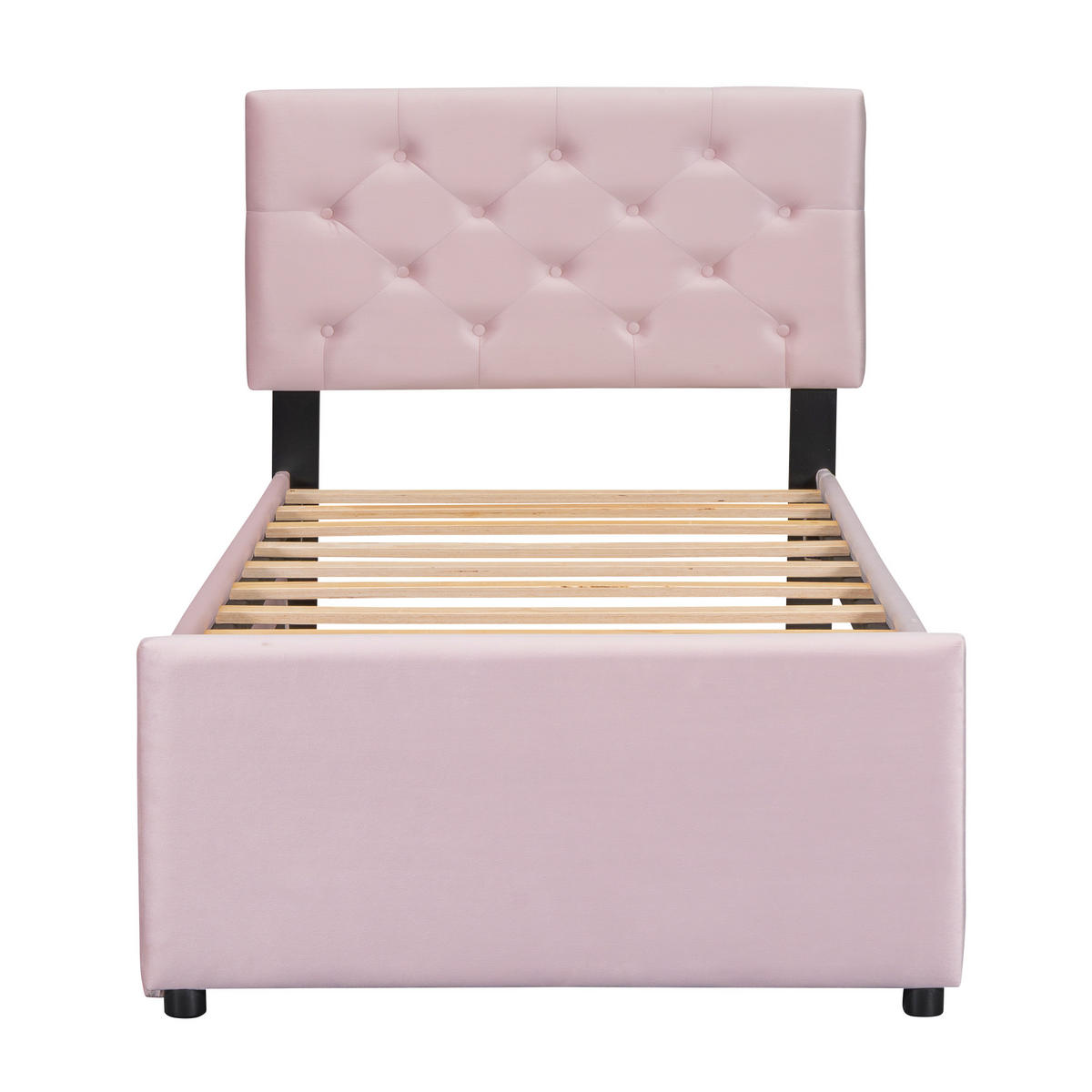 POLSTERBETT aus Samt 90x200 cm in Rosa mit Rollbett & Lattenrost - Rosa, Textil (90/200cm) - Modfu