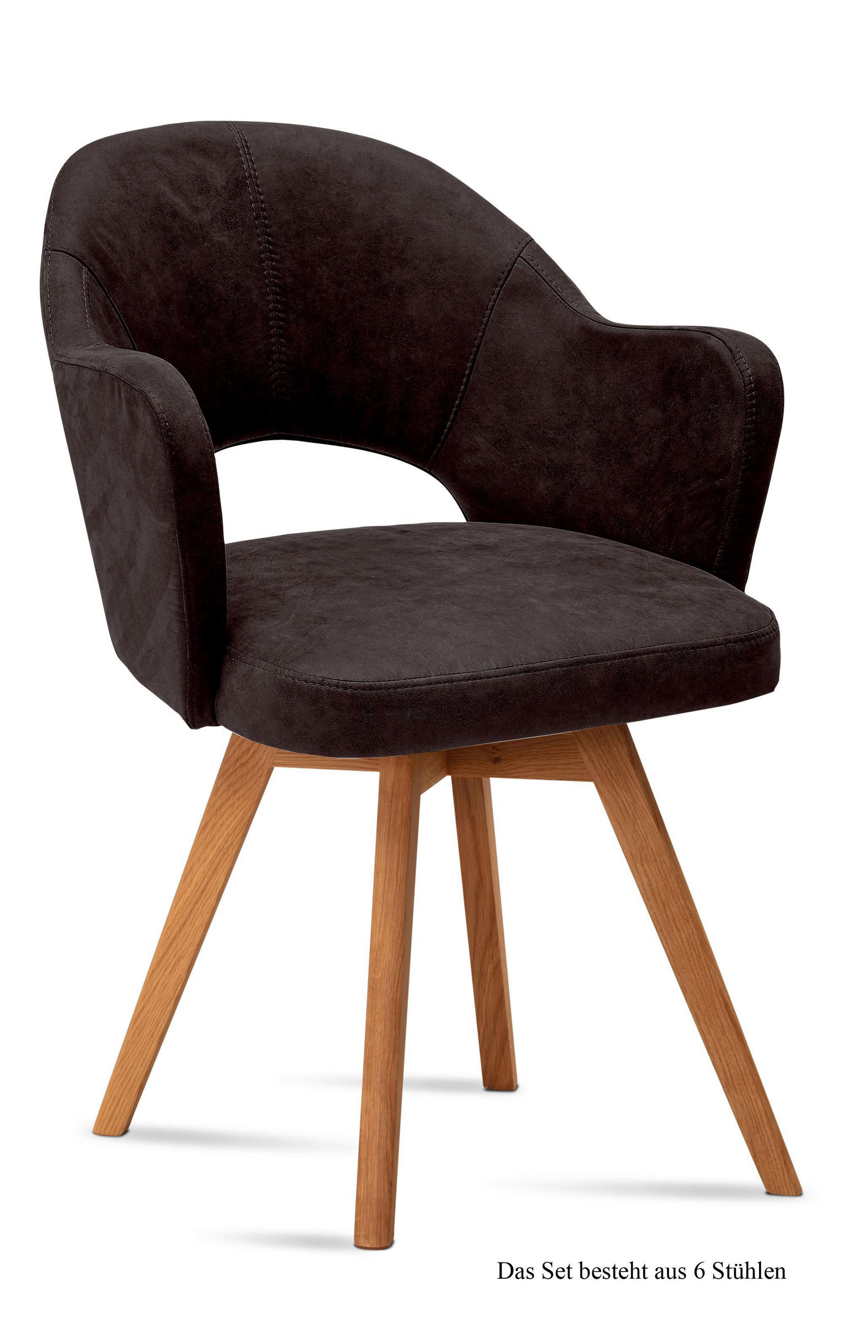 ARMLEHNSTUHL (6er-Set) Dolly 59x87x61 Eiche geölt/Espresso - Eichefarben/Dunkelbraun, Kunststoff (61/87/59cm) - 58aufmkessel