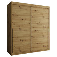 SCHIEBETÜRENSCHRANK 180 cm Breite Artisan mit silbernem Griff - Silberfarben/Eiche Artisan, Holzwerkstoff (180/200/62cm) - Home Collective