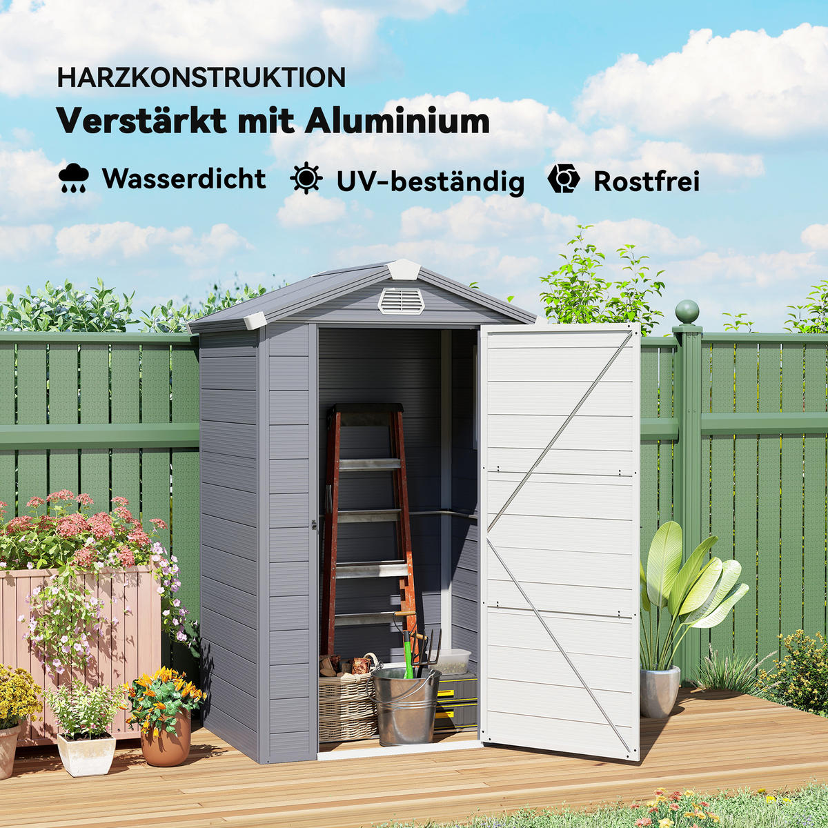 GARTENHAUS Dunkelgrau 133.0/102.0/208.0cm - Dunkelgrau, Kunststoff (102/208/133cm)