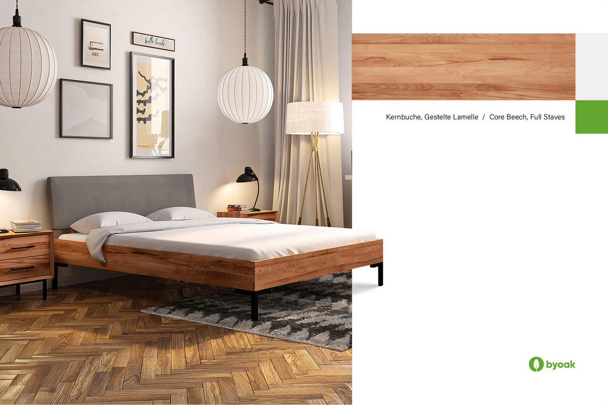 BETT LEON 1 180x190 Kernbuche - Kernbuche, Holz (180/190cm) - byoak