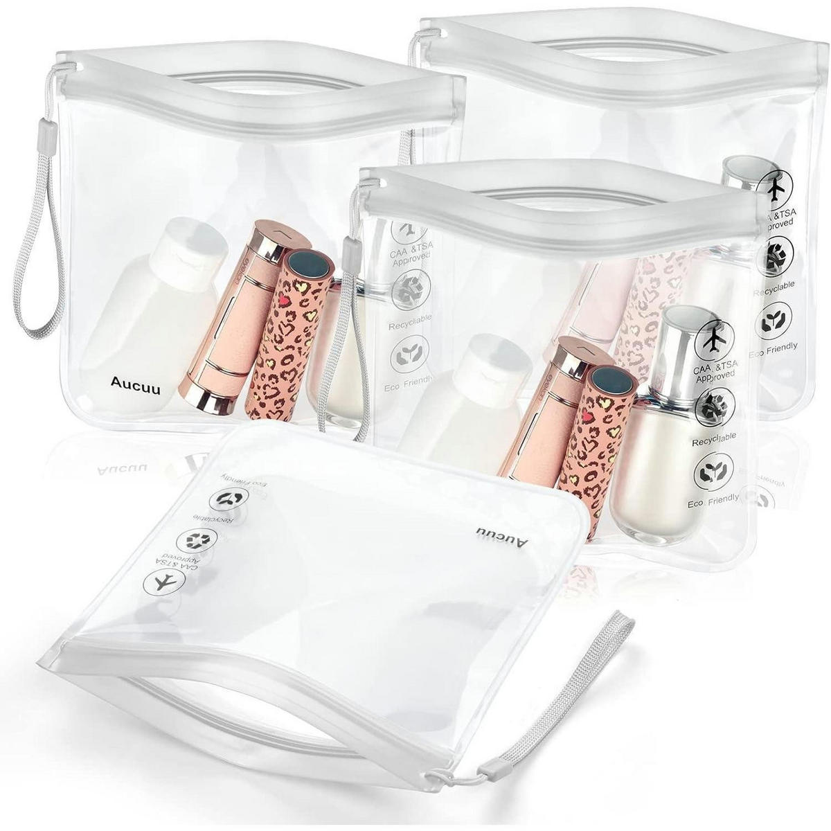 DURCHSICHTIGER Kulturbeutel für Flugzeug Flüssigkeiten, 4-teiliges Set - Transparent, Kunststoff (20/20/20cm)