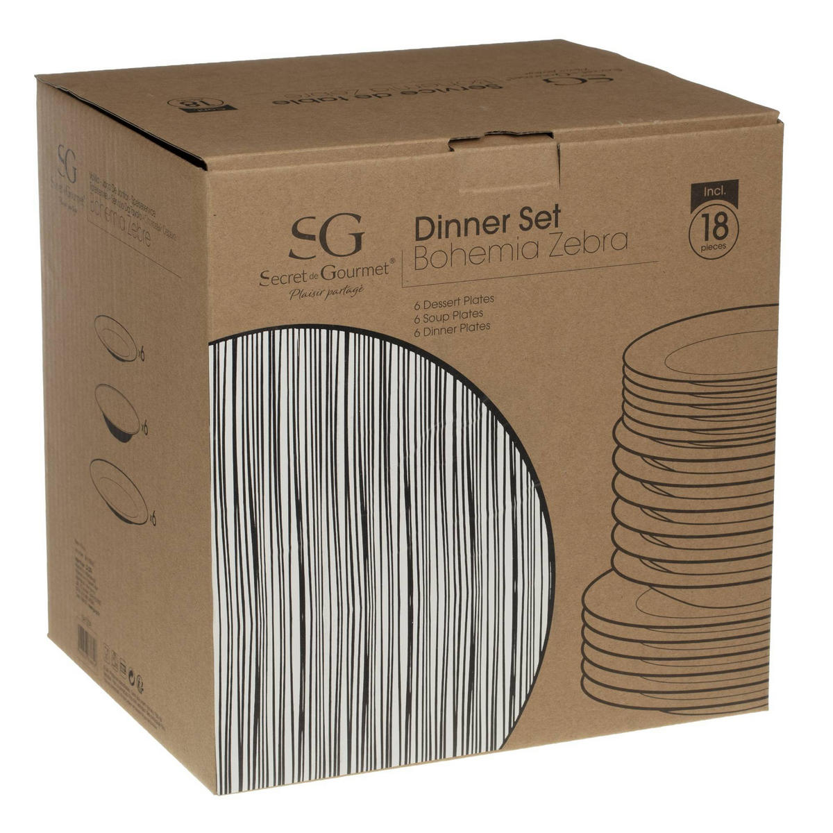 TELLER-SET 18-teilig Bohemia Zebre Muster 1 27/23,5/27,5 cm - Schwarz, Keramik (23.5/27.5/27cm) - Secret de Gourmet