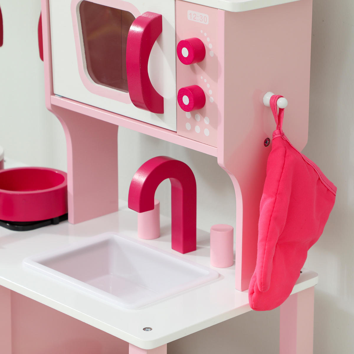 KINDERKÜCHE DE-10515 kompakt mit Holz-Zubehör & Geräuschen Rosa - Pink, Holzwerkstoff (55/24/86cm) - ComfortXL