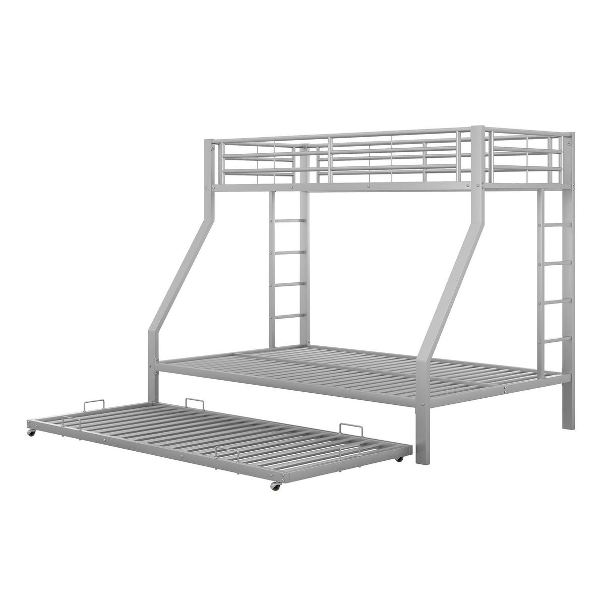 ETAGENBETT 90/190 cm aus Metall mit ausziehbarem Bett und Sicherheitsleitern - Silberfarben, Metall (90/190cm) - OKWISH
