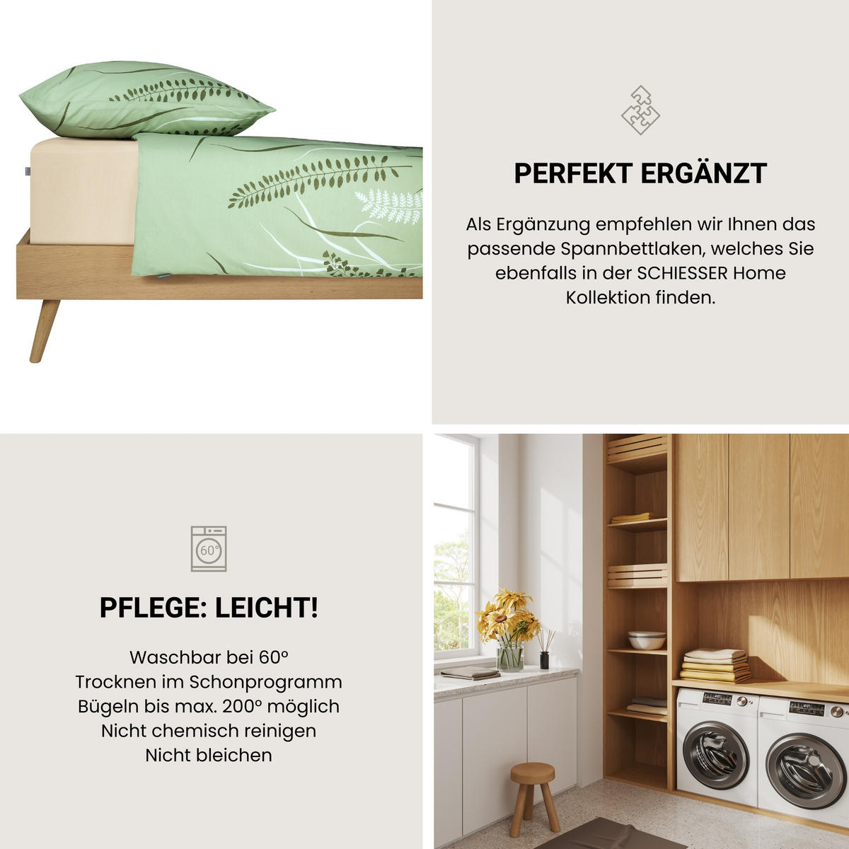 BETTWÄSCHESET Annic - Renforcé - 2-teilig - 135 x 200 cm - Grün - Grün, Textil (135/200cm) - SCHIESSER