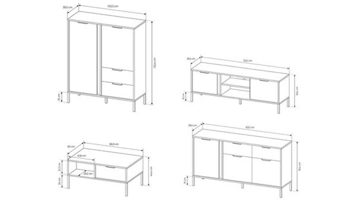 WOHNZIMMER-SET Lars anthrazit/gold 4-teilig - Anthrazit/Grau, Holz/Holzwerkstoff (409.5/123.4/39.5cm) - Feldmann-Wohnen