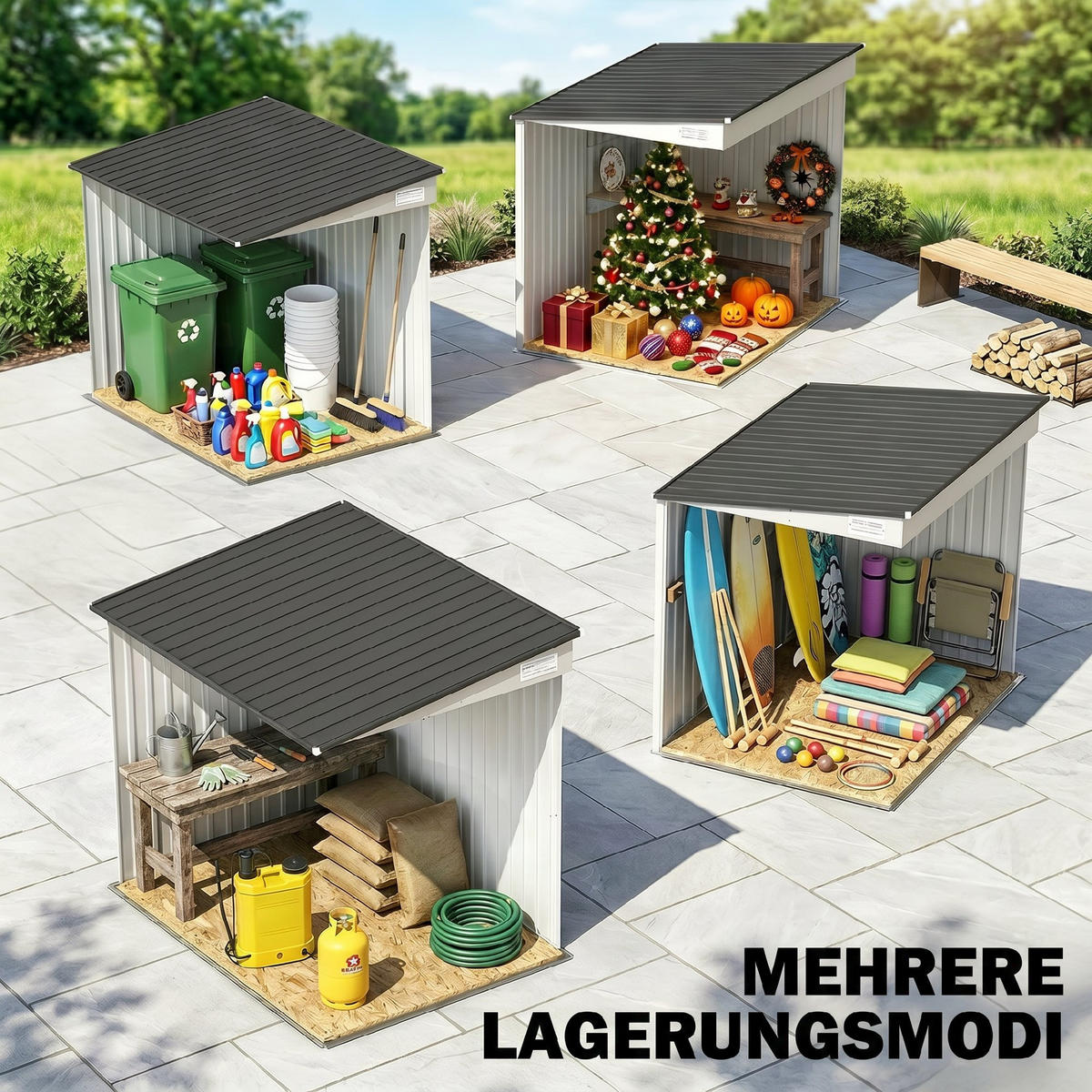 GERÄTEHAUS DE-08125 mit Pultdach & Fundament - Weiß, Metall (206.5/181/154cm) - ComfortXL