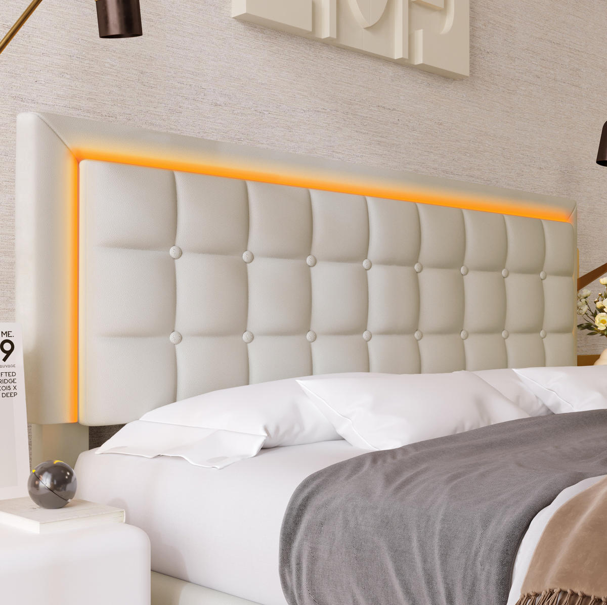 BETT mit Stauraum und LED 140x200 cm PU Weiß - Weiß, Metall (140/200cm) - Meubliv