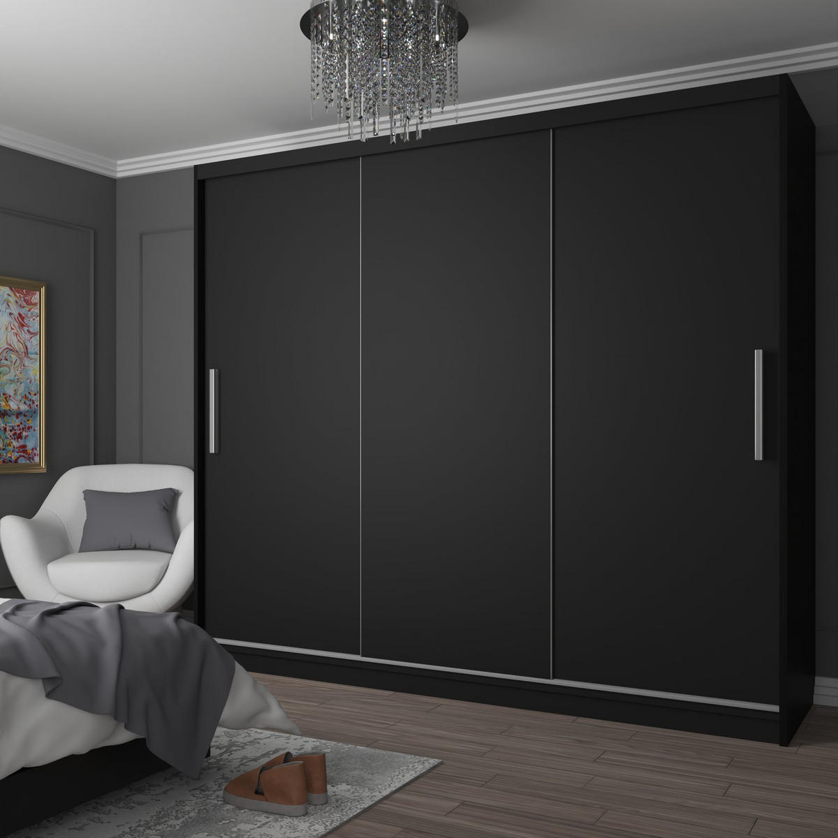SCHWEBETÜRENSCHRANK Verona SI, Schwarz Matt, 232 cm - Schwarz, Holz (232/216/60cm) - B BELINI GROUP