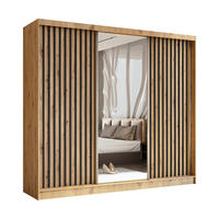 SCHWEBETÜRENSCHRANK Cabinio Eiche Artisan Schwarz 240/216/61 cm – mit Spiegel und Lamellen - Walnussfarben/Schwarz, Holzwerkstoff/Kunststoff (240/216/61cm) - AX Living