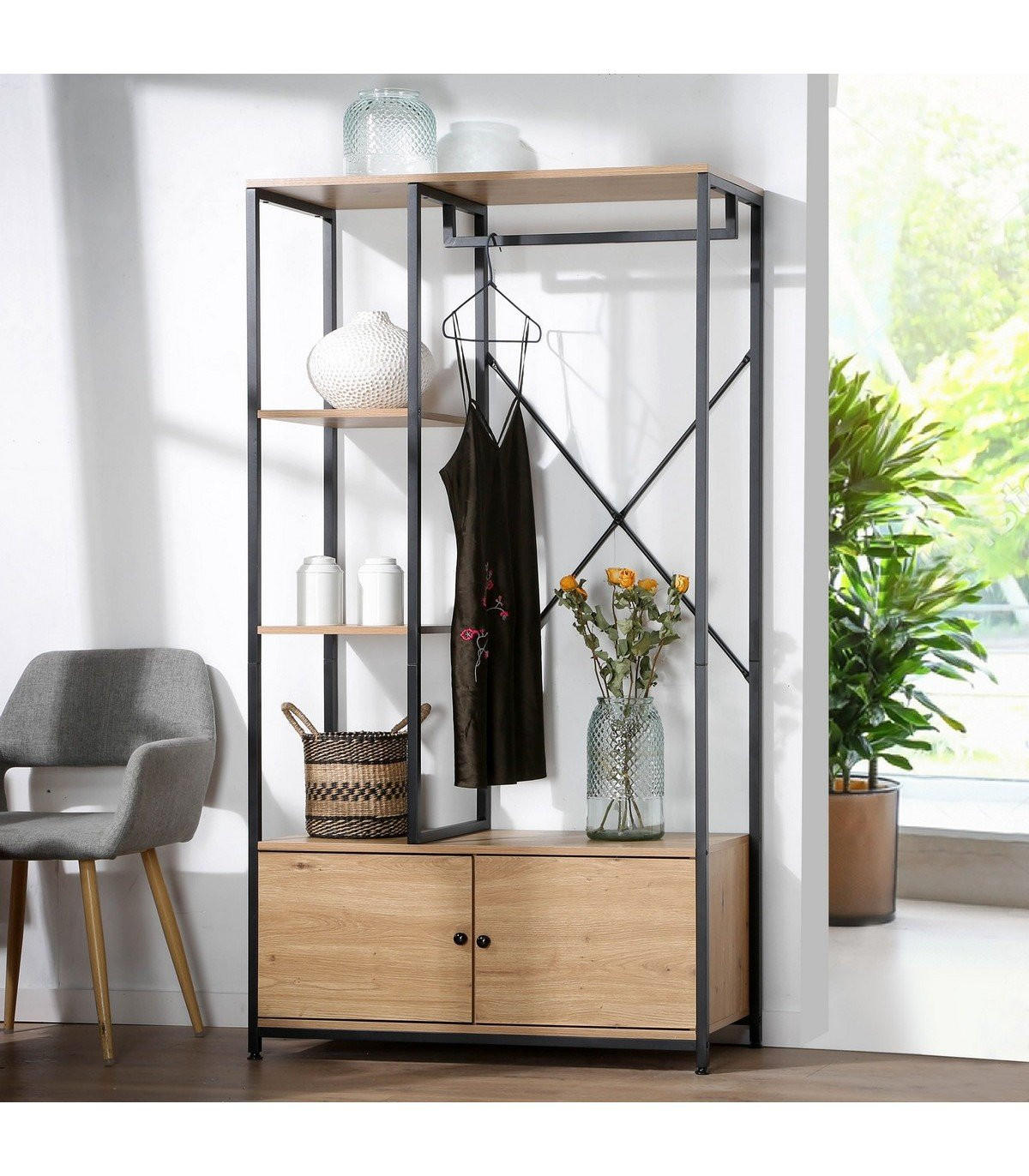 KLEIDERSCHRANK mit Regalen und Ablagen 2 TÃ¼ren 90/40/167 cm - Eichefarben, Holzwerkstoff (40/167/90cm) - Calicosy