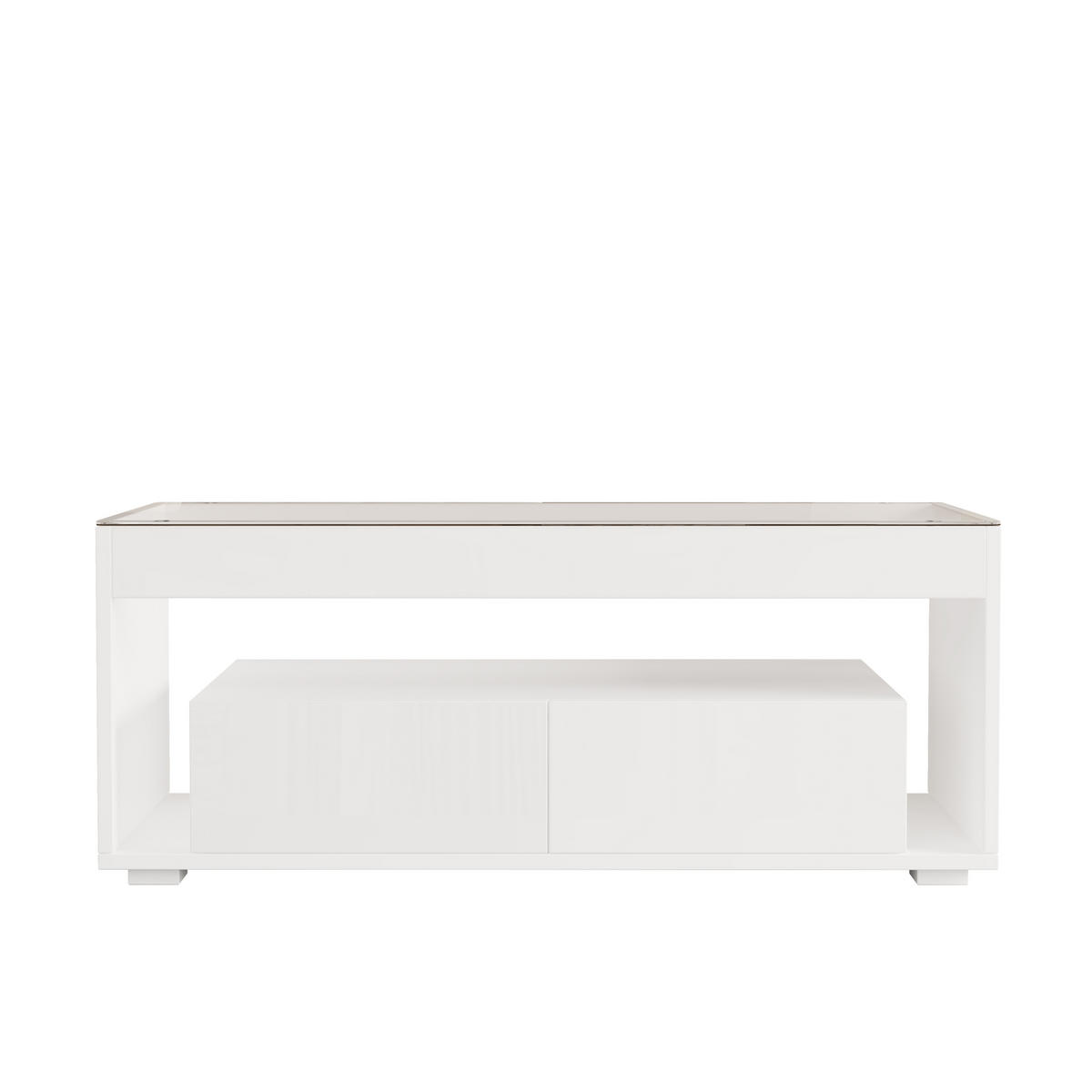 COUCHTISCH 100/50/40 cm, Weiß, mit LED-Beleuchtung, Glasplatte und 2 Schubladen - Weiß, Glas/Holzwerkstoff (50/100/40cm) - CHICFURN
