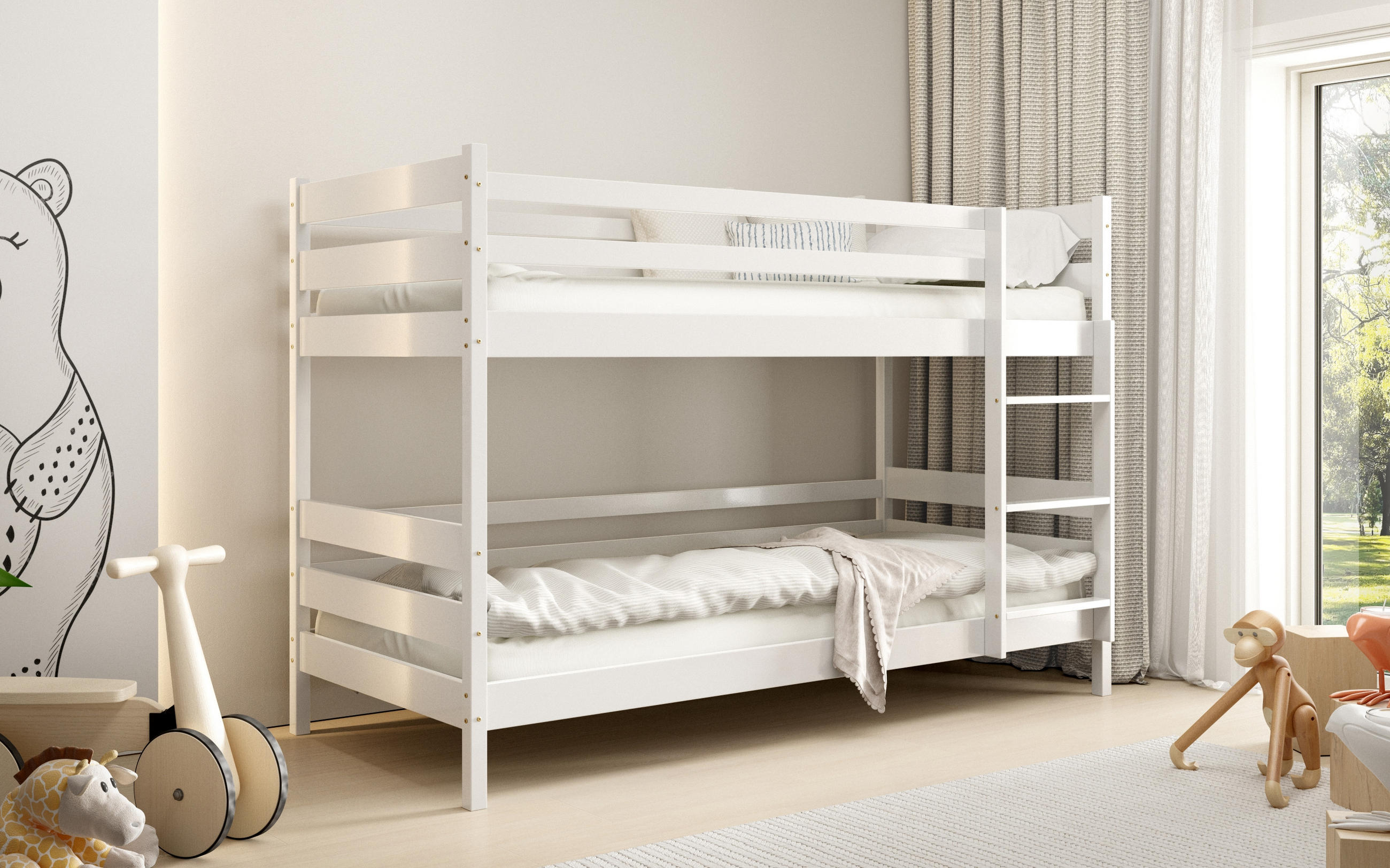 ETAGENBETT SIMBA mit Bettkasten 80x160 cm Weiß - Weiß, Holz (80/160cm) - MASSENO