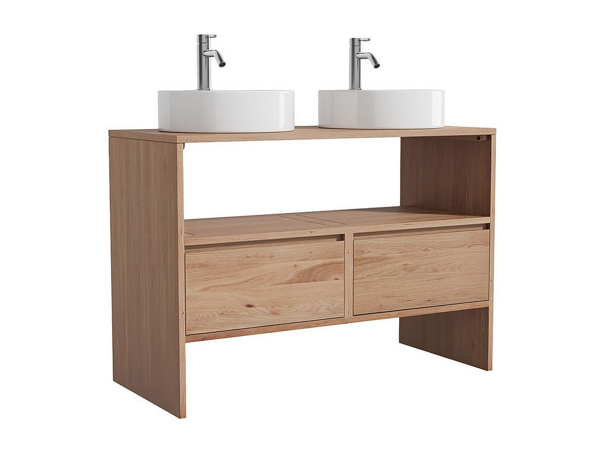 DOPPELWASCHTISCH - 110 cmcm x 50 cmcm - Holz, Platte - Naturfarben Hell - CAVIZO - Naturfarben, Holz (110/78/50cm) - Vente-Unique