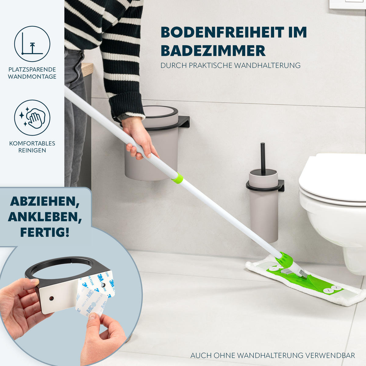 WC-GARNITUR 2-TLG. Bürste u. Eimer SAVONA Softtouch inkl. Wandhalterung, rund - taupe - Taupe, Kunststoff (19/24.5/19cm) - bremermann