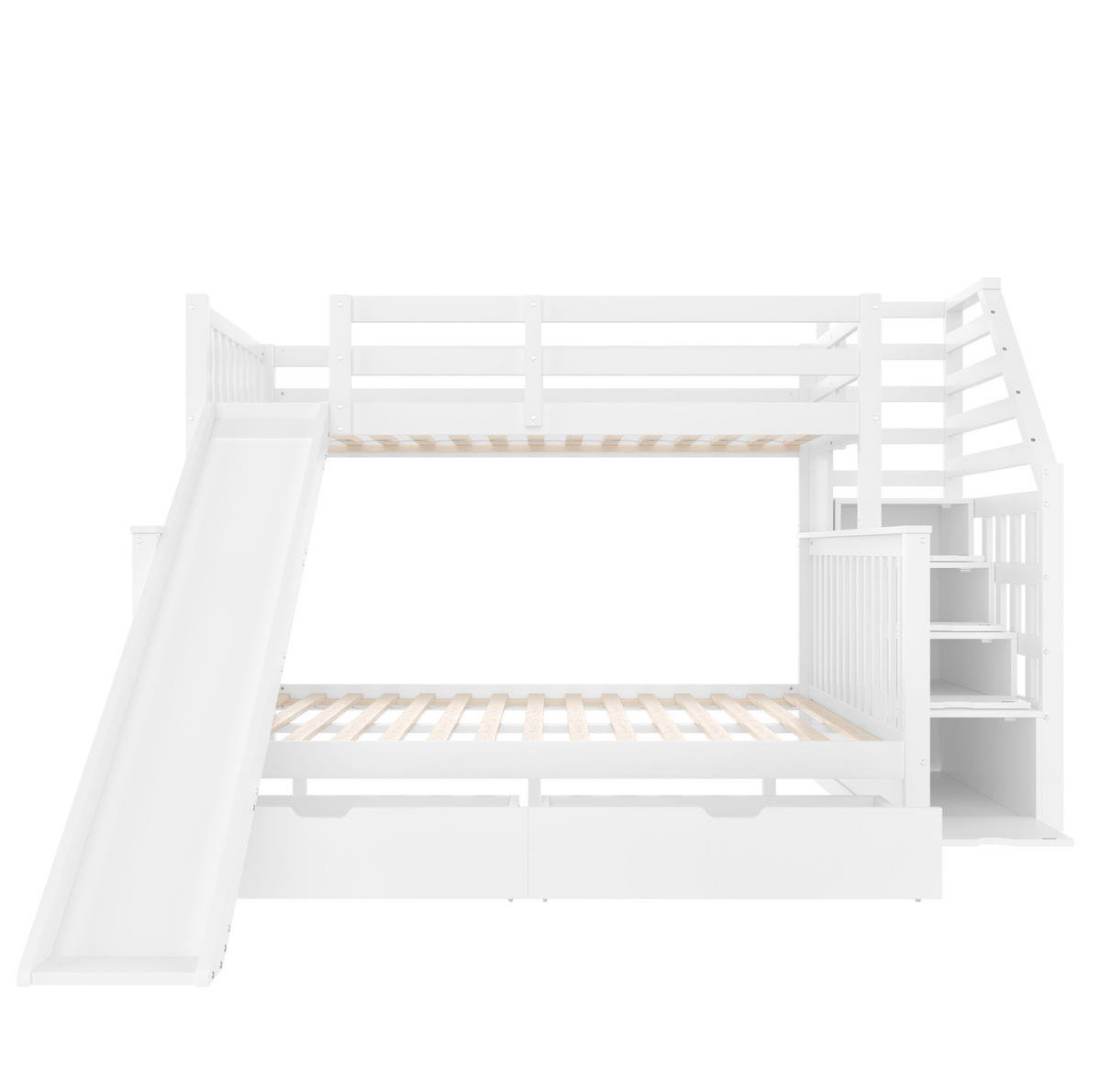 ETAGENBETT aus Kiefer und MDF 90x200 / 140x200 cm Antikweiß mit Rutsche, Schubladen und Stauraum - Weiß, Holzwerkstoff (90/200cm) - Modfu