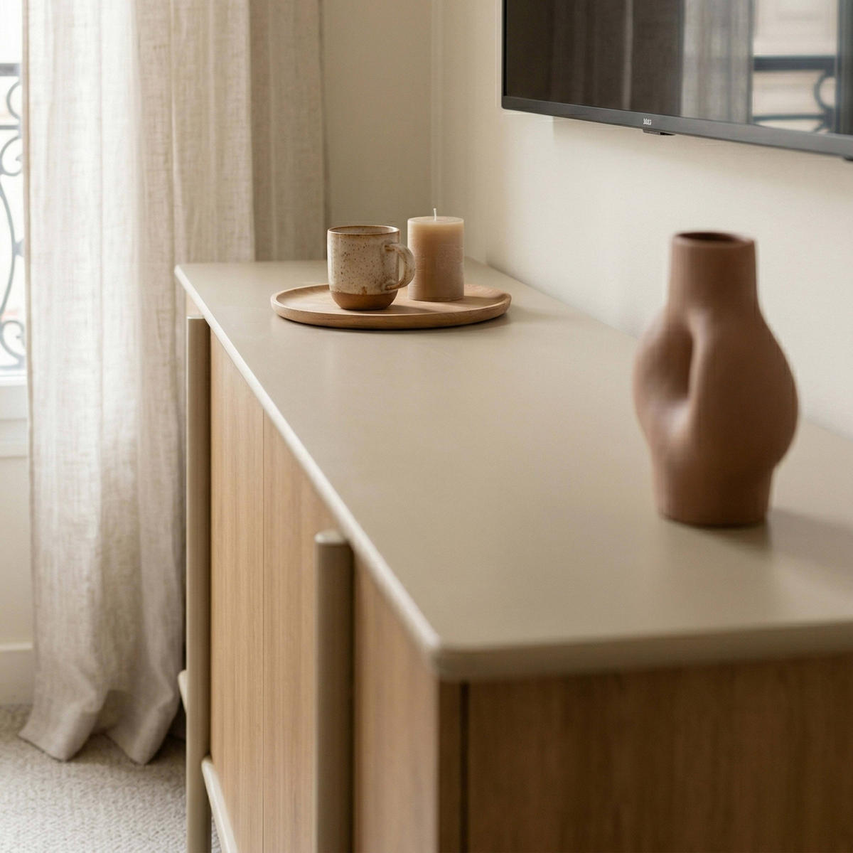 SIDEBOARD mit 4 Türen, Beige - Beige, Holz (180/75/40cm) - Oviala