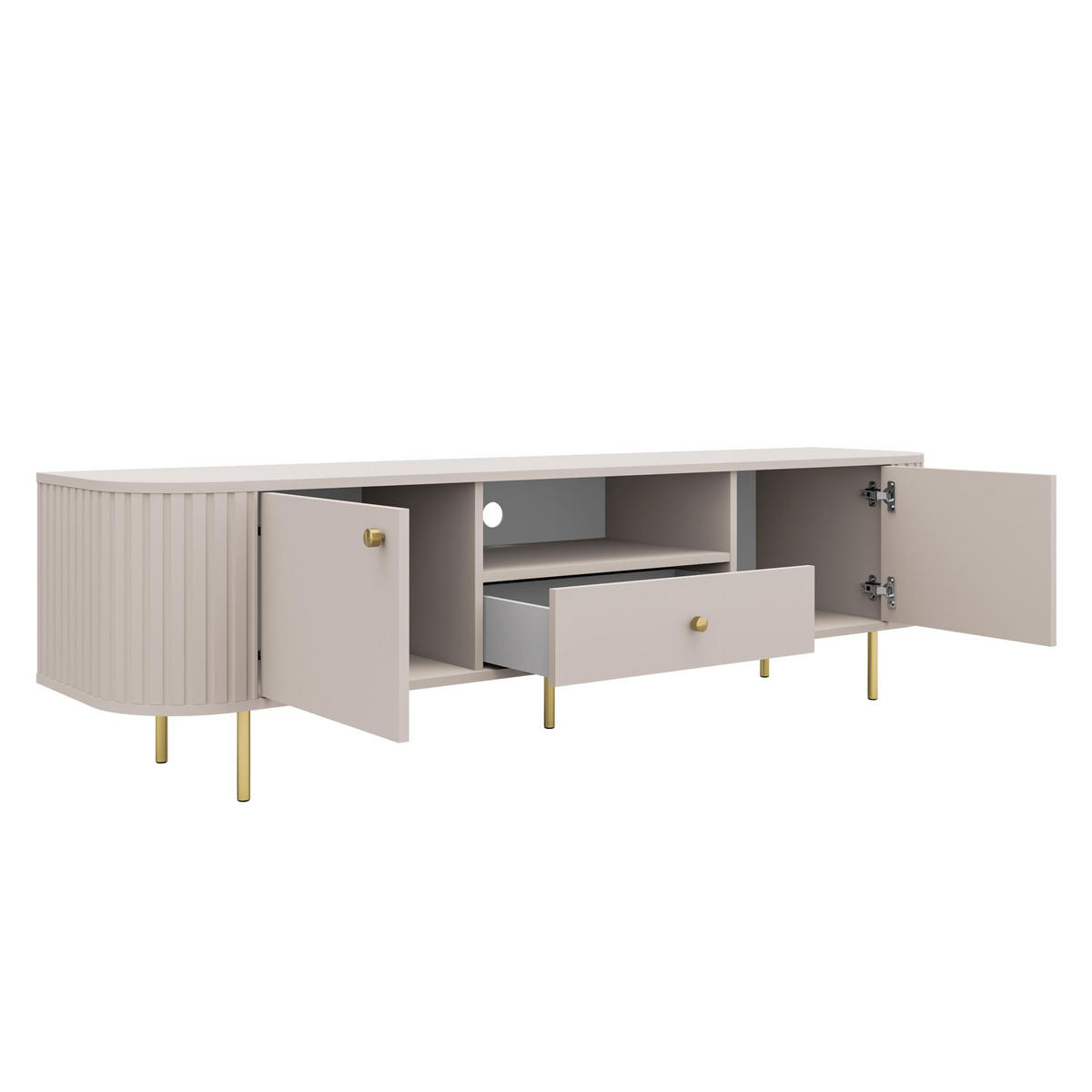 LOWBOARD Halay Beige, 2 Türen & 1 Schublade Moderne Rillenstruktur 180,6 cm - Beige/Goldfarben, Holzwerkstoff/Metall (180.6/50/42.3cm) - AX Living