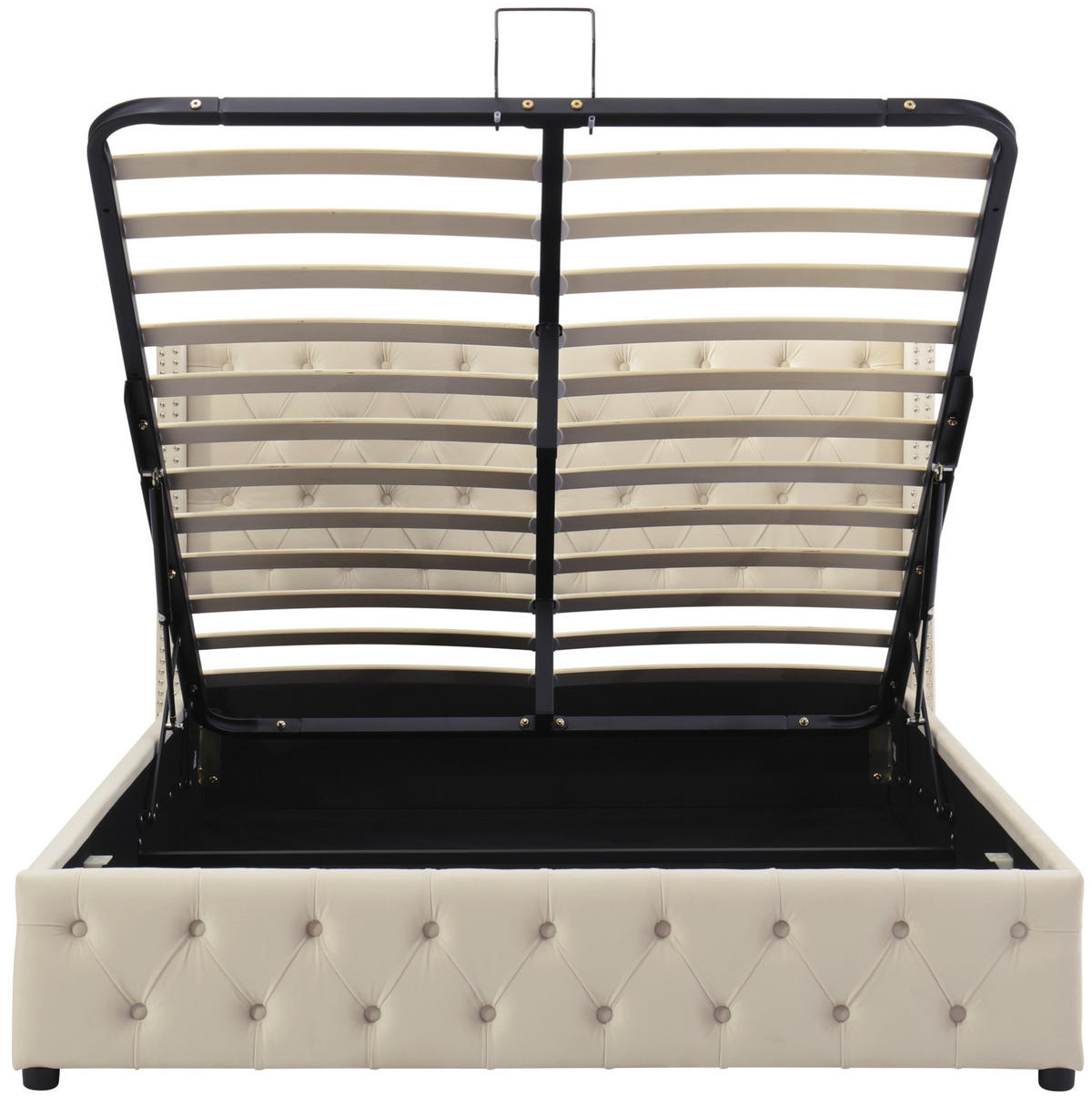 POLSTERBETT 140/190 cm Beige mit hydraulischem Bettkasten aus Samt - Beige, Textil (140/190cm) - OKWISH