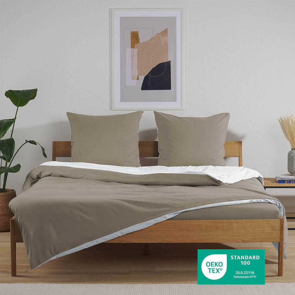 Thumbnail - Blumtal Wendebettwäsche, Taupe, Weiß, Textil, Rechteckig, 135x200 cm, Oeko-Tex® Standard 100, Schlaftextilien, Bettwäsch...