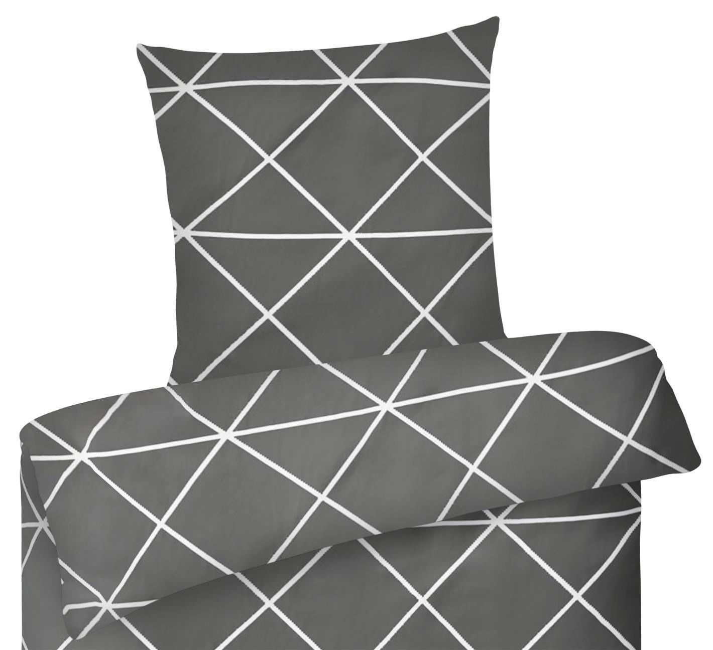 BETTWÄSCHE-RENFORCE 155x220 Anthrazit Rauten, Bettbezug aus 100% Baumwolle - Anthrazit, Textil (155/220cm) - Carpe Sonno